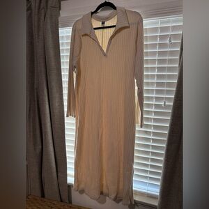 Cream Ribbed Midi Dress